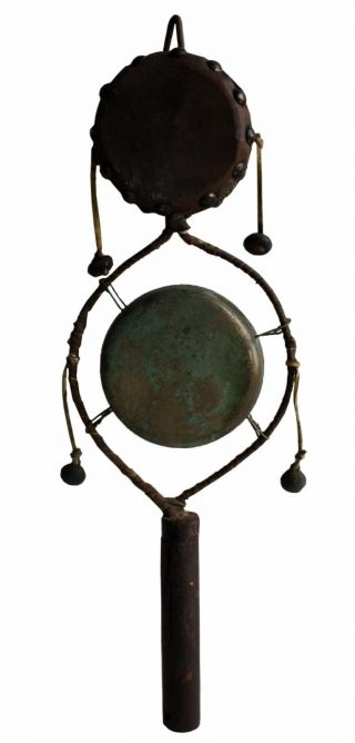 Unique Tibetan Shaman Drum,  Rattle And Cymbal / Antique Ritual Spinning Drum 04