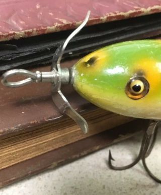 Vintage South Bend Surface Minnow Fishing Lure 4 1/2 " Body Green / Yellow