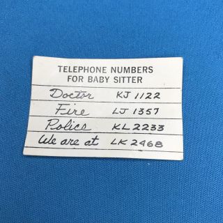 Vintage Barbie Telephone Numbers List Paper For Babysits