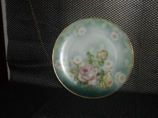Antique Hand Painted M.  Z.  Austria Plate Large Yellow & Pink Roses