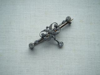 Antique Old Cut Diamond Paste Silver Dangle Bar Brooch Pin