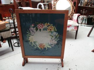 Needlework Tapestry Fire Screen / Table