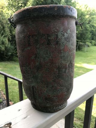 19th Century Antique Leather Fire Bucket In Paint
