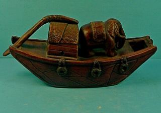 Vintage Chinese Folk Art Hand Carved Hardwood Model Of A Sampan / Riverboat