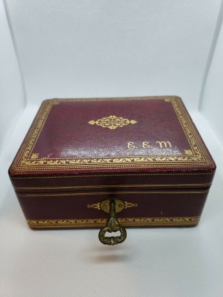 Antique Vintage Victorian Leather Jewelry Box With Key Lee Made In Italy
