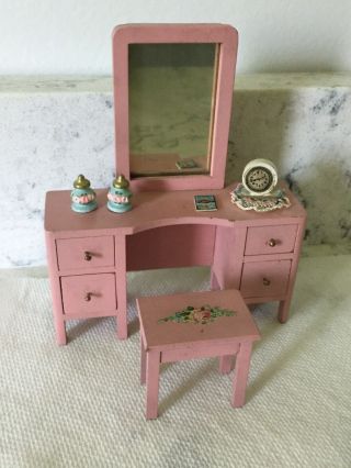 Vintage Dolly Dear Dollhouse Vanity Bench Perfumes Clock Accessories Miniatures