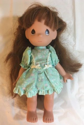 Precious Moments Doll 10” Posable Brown Hair Brown Eyes Dress Vintage 1992