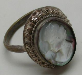 Antique 800 Sterling Silver Art Deco Carved Abalone Shell Cameo Ring (size: 7.  5)