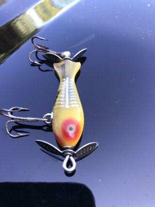 Heddon Tiny Spook Lure - Yellow Shore Minnow Color - Gold Eyes - Old Prop Bait