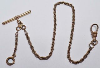 Antique Gold Fill/plate Gf T Bar Swivel Hook Pocket Watch Chain Clover Ring