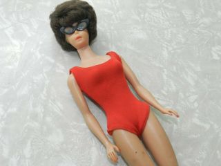 Vintage Mattel Midge Barbie Doll 1958 Brunette Bubble Cut Red Swim Suit