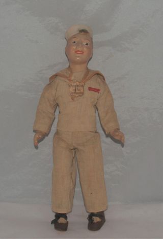 Vintage Ww2 Era Sailor Navy Composition Doll Freundlich