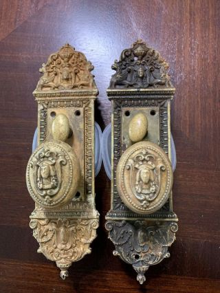 Antique Victorian Oval Door Knob & Plates With Face /griffin