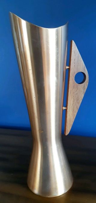 Tall Vintage Mid Century Modern Copper & Teak Modernist Vase 30cm