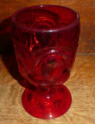 Antique Vintage Le Smith Moon & Stars Red Glass Goblet 8 Oz.  Dr1