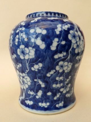 Fine Antique Chinese Porcelain Blue White Prunus Cracked Ice Vase Signed Kangxi