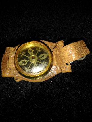 Antique Vtg Marbles Arms Gladstone Michigan Wrist Compass 187 L W/ Band