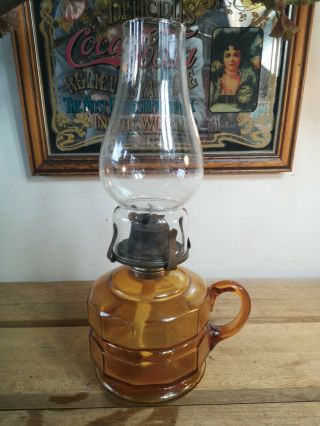 Vintage Antique Large Amber Glass Finger Oil Lamp