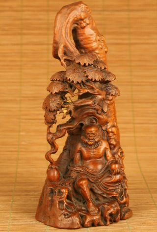 Cope Antique Chinese Old Boxwood Hand Carved Tree Buddha Monk Statue Collectable