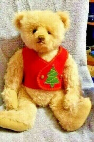 Mary George Mohair Bear With Felted Holiday Vest Antique Style 20 " Chubby