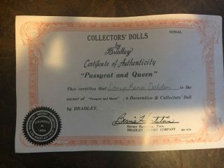 Vintage Big Eye Bradley Doll w/original label,  certificate and box.  13” 1977 3