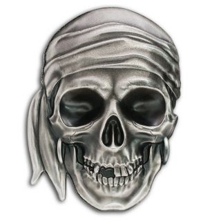 2017 Palau 1 Oz Silver Antique Finish Pirate Skull - Sku 155074
