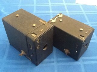 Antique Kodak Brownie Box Cameras.  Wooden Box.