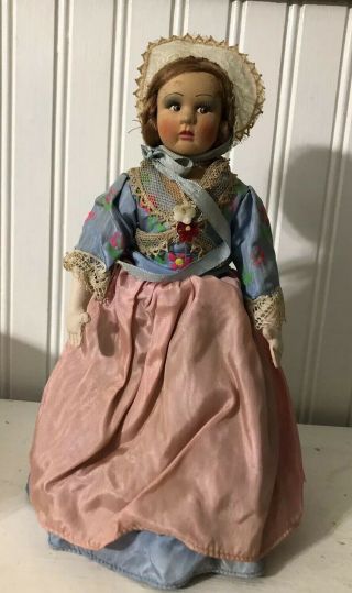 Antique Vintage Doll Cloth Body Doll Painted Face 10” Lenci Style