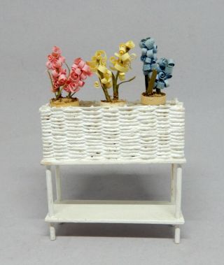 Vintage White Wicker Plant Stand Dollhouse Miniature 1:12