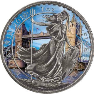 Great Britain 2018 2 Pounds Britannia 1 Oz.  999 Antique Finish Silver Coin