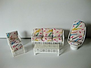 Vintage Barbie Doll Bamboo Wicker Patio Furniture Set Couch Table Chairs Ottoman