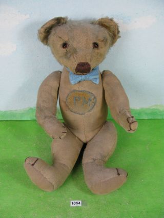 Vintage Merrythought England Teddy Bear Pm Soft Toy Glass Eyes Button Ear 1064