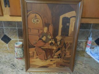 Large Buchschmid Gretaux Marquetry Wood Inlay Plaque `fast Friends`