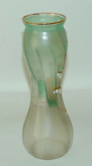 ANTIQUE VICTORIAN Glass Vase LILY OF THE VALLEY Enamel Floral IRIDESCENT 4