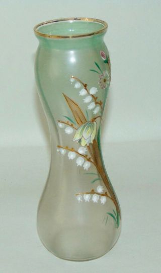 ANTIQUE VICTORIAN Glass Vase LILY OF THE VALLEY Enamel Floral IRIDESCENT 5