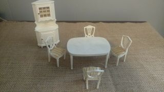 Vintage Dollhouse Furniture Lundby Dining Room Set With Corner Hutch