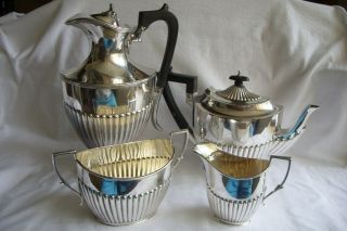 Vintage / Antique Silver Plated Fluted Tea / Coffee Set.