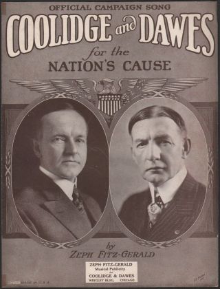 1924 Calvin Coolidge & Charles Dawes Presidential Campaign Vintage Sheet Music