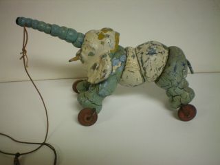 Antique Twistum Toy Elephant Pull Toy On Wooden Wheels
