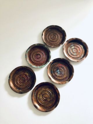 Set Of 6 Vintage Art Deco Chase Usa Copper Drink Coasters 3 - 1/2”