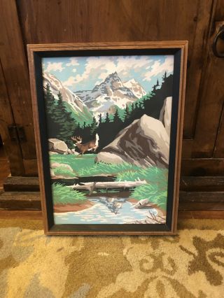 Vintage Paint By Number Deer Buck Mountains River 15 " X 11 " Framed Americana