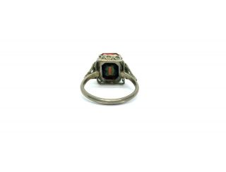 Antique 1920 ' s Czech Bohemian Art Deco Brass Red Glass Filigree Ring Size – P 5