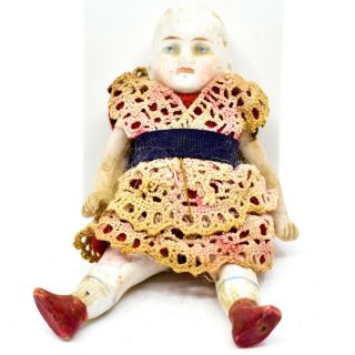 Vintage German Wire Jointed 5 " Bisque Porcelain Doll Marked Germany 2/0