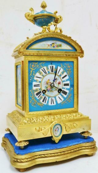 Antique French 8 Day Bronze Mantel Clock Striking Sevres Porcelain Mantle Clock