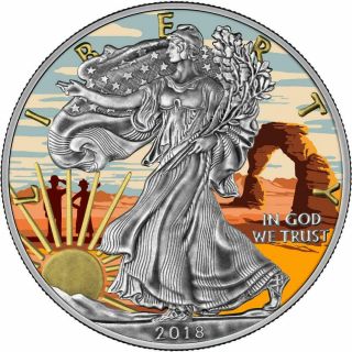 Usa 2018 1 Dollar Liberty Arches National Park Utah 1oz Silver Antique Coin