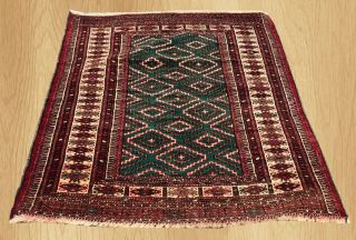 Distressed Antique Hand Knotted Afghan Turkmon Sara Wool Area Rug 3 X 3 Ft