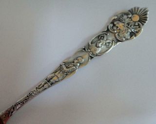 Antique Large Size Sterling Silver Spoon,  Pictorial Alaska,  Baby In Bowl