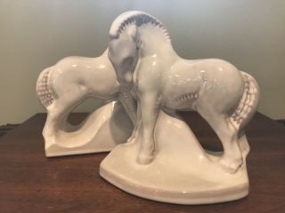 Frankoma Pottery 2 Sand White Charger Horse Bookends Rare Antique
