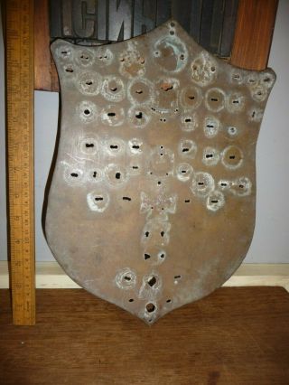 Antique Brass Shield Display Plaque For Ww1 Buttons And Cap Badges - 35cm Tall