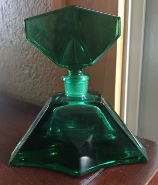 Antique Vintage Emerald Green Art Deco Perfume Bottle